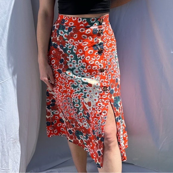 Floerns Women's Boho Floral High Waist Split A Line Midi Skirt Size Medium - Picture 2 of 11